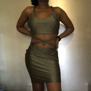 Olive green tie up dress